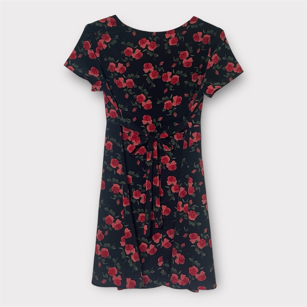 My Michelle Vintage Mini Dress Size 7/8 Black Roses Y2K Prairie Cottage Sundress